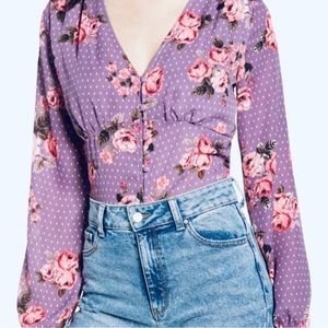 Leith long sleeve v neck floral print blouse
